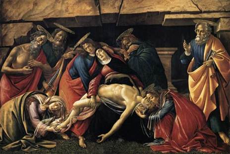 Lamentation over the Dead Christ with Saints, Sandro Botticelli, 1490-92