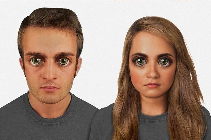 Σε 100.000 χρόνια: Μεγάλα μάτια, ενώ τα βλέφαρα θα έχουν πιο παχιά και το υπερβλεφαριώδες τόξο θα έχει γίνει πιο έντονο.